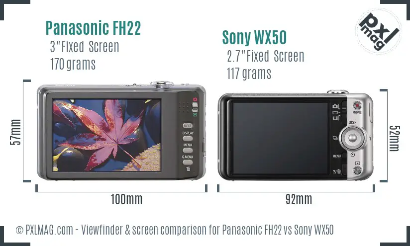 Panasonic FH22 vs Sony WX50 Screen and Viewfinder comparison
