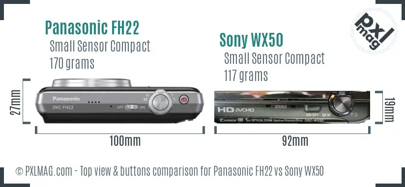 Panasonic FH22 vs Sony WX50 top view buttons comparison