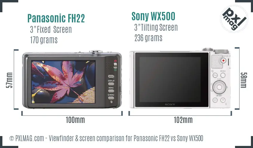 Panasonic FH22 vs Sony WX500 Screen and Viewfinder comparison