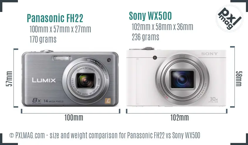 Panasonic FH22 vs Sony WX500 size comparison