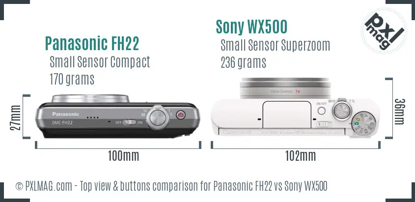 Panasonic FH22 vs Sony WX500 top view buttons comparison