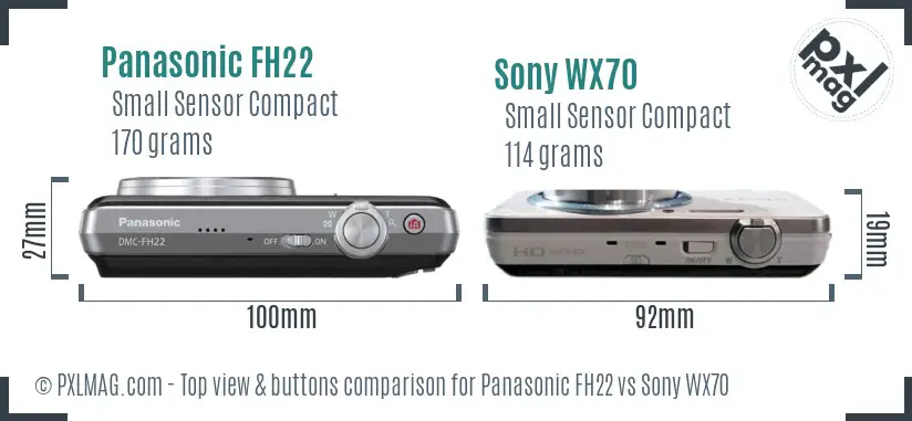 Panasonic FH22 vs Sony WX70 top view buttons comparison