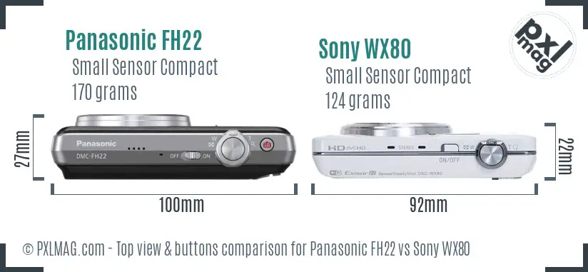 Panasonic FH22 vs Sony WX80 top view buttons comparison
