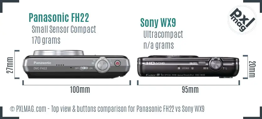 Panasonic FH22 vs Sony WX9 top view buttons comparison