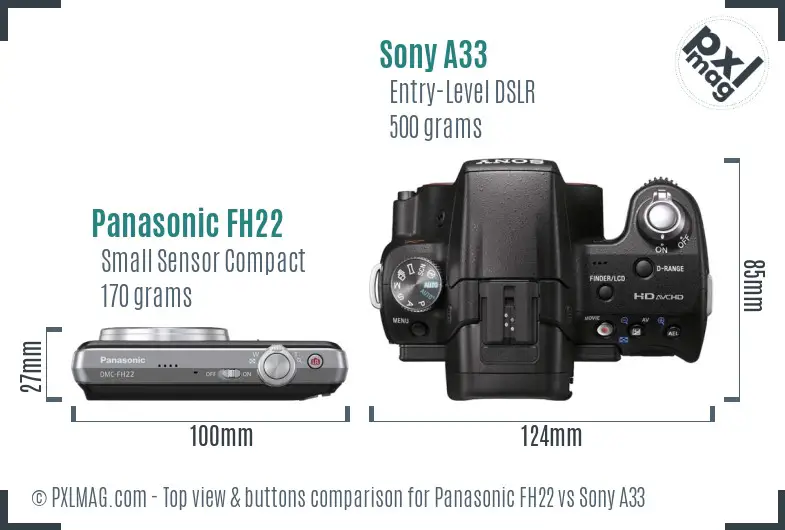 Panasonic FH22 vs Sony A33 top view buttons comparison