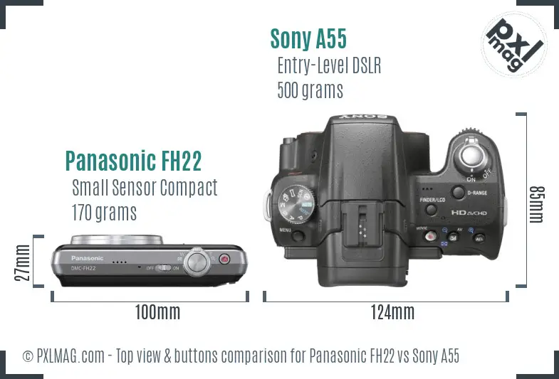 Panasonic FH22 vs Sony A55 top view buttons comparison