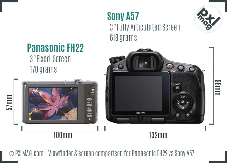 Panasonic FH22 vs Sony A57 Screen and Viewfinder comparison