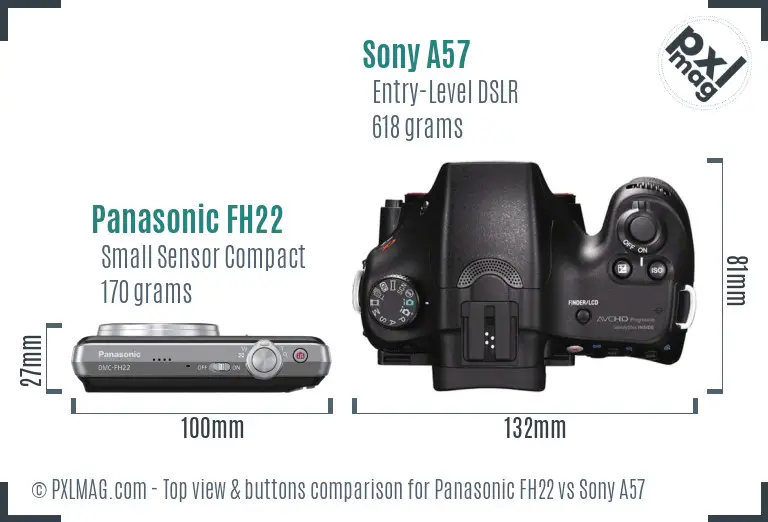 Panasonic FH22 vs Sony A57 top view buttons comparison