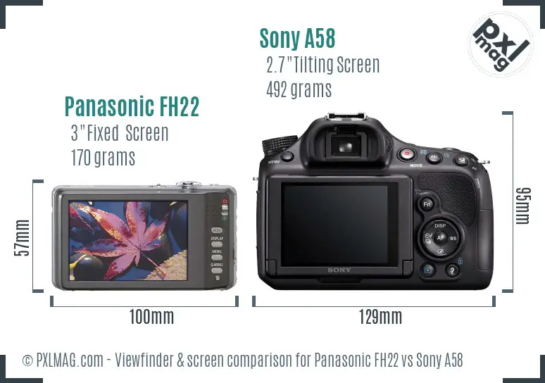 Panasonic FH22 vs Sony A58 Screen and Viewfinder comparison