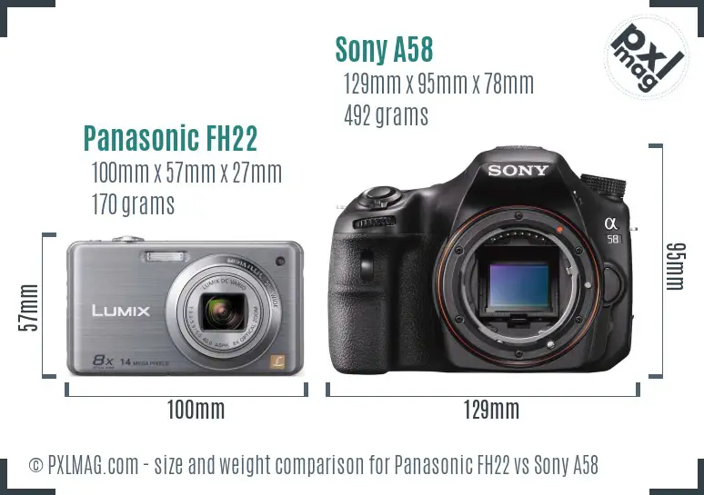 Panasonic FH22 vs Sony A58 size comparison