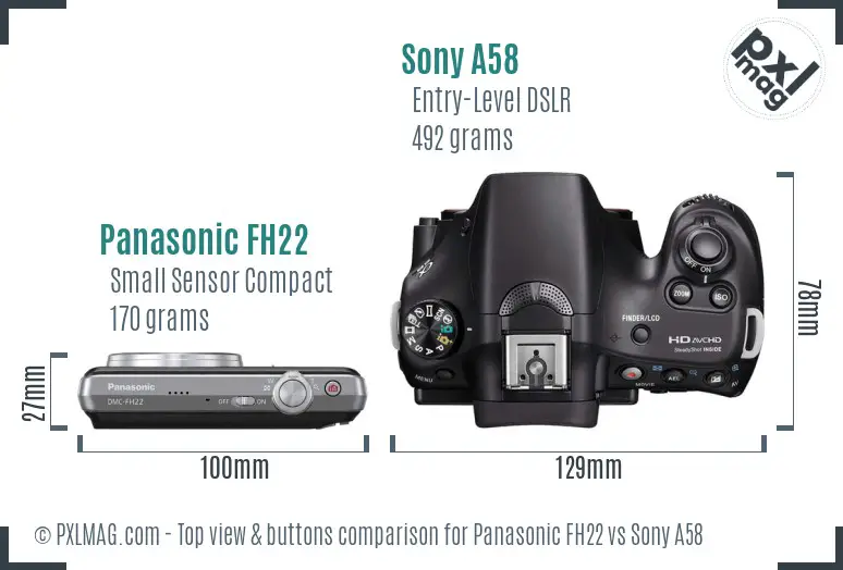 Panasonic FH22 vs Sony A58 top view buttons comparison