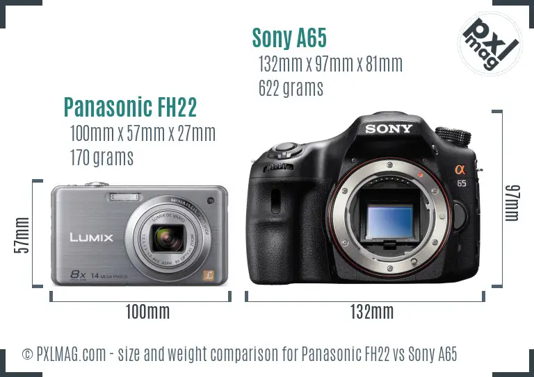 Panasonic FH22 vs Sony A65 size comparison