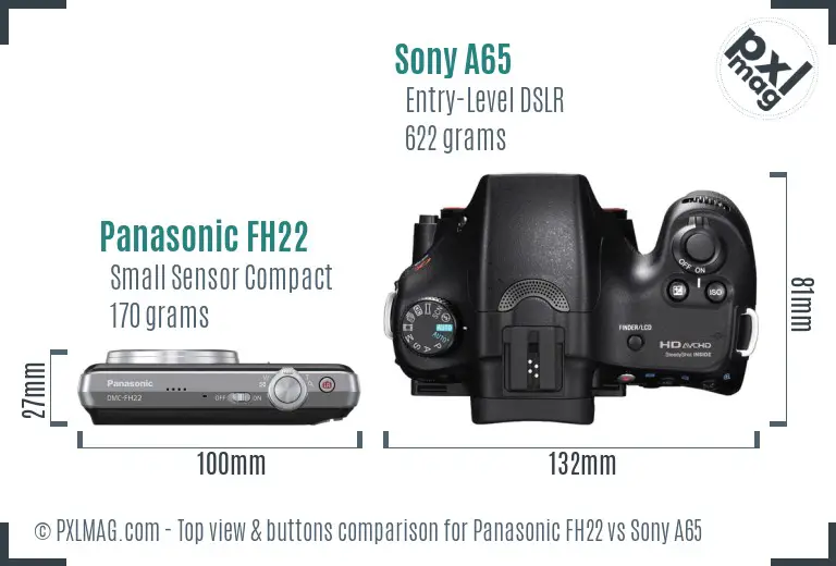 Panasonic FH22 vs Sony A65 top view buttons comparison