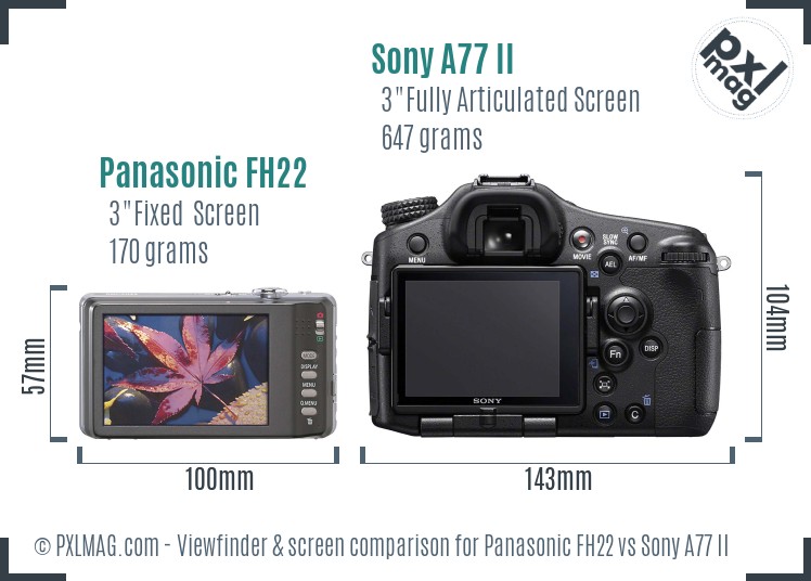 Panasonic FH22 vs Sony A77 II Screen and Viewfinder comparison