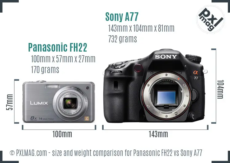 Panasonic FH22 vs Sony A77 size comparison