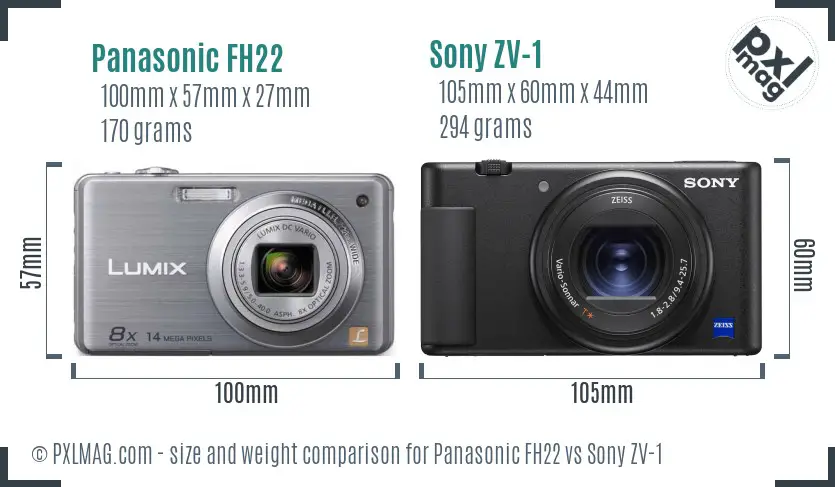 Panasonic FH22 vs Sony ZV-1 size comparison