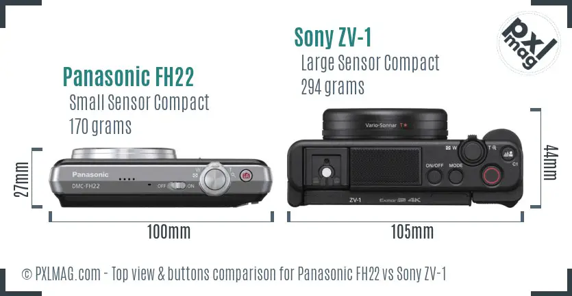 Panasonic FH22 vs Sony ZV-1 top view buttons comparison