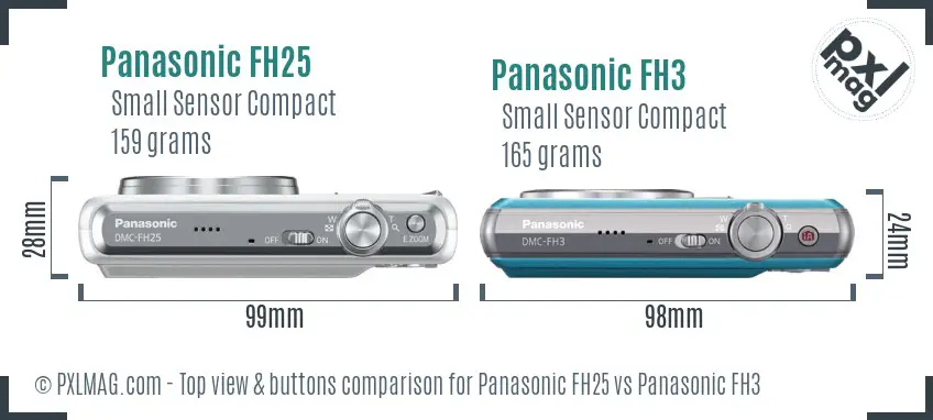 Panasonic FH25 vs Panasonic FH3 top view buttons comparison