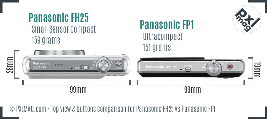 Panasonic FH25 vs Panasonic FP1 top view buttons comparison