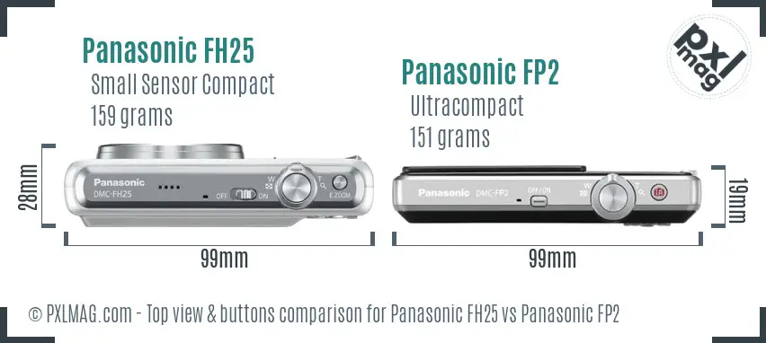 Panasonic FH25 vs Panasonic FP2 top view buttons comparison