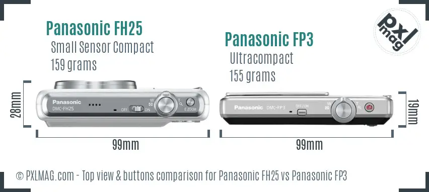 Panasonic FH25 vs Panasonic FP3 top view buttons comparison