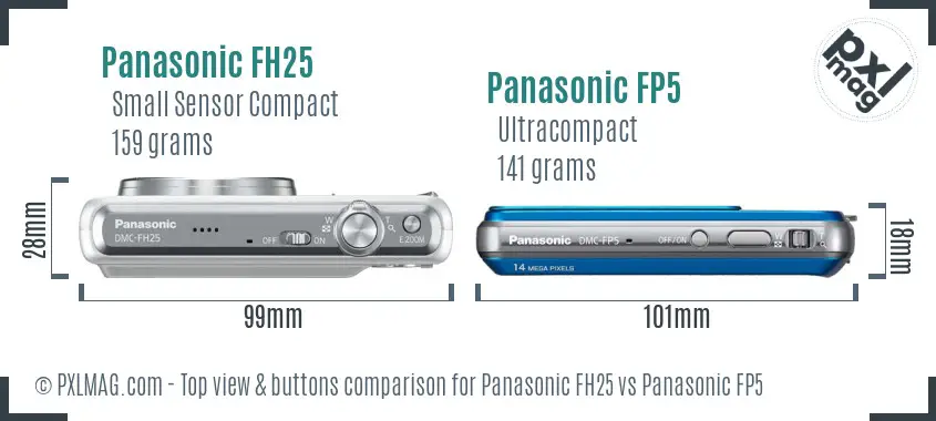 Panasonic FH25 vs Panasonic FP5 top view buttons comparison