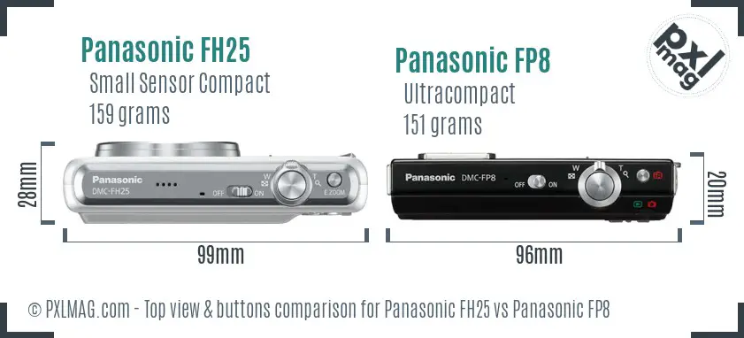Panasonic FH25 vs Panasonic FP8 top view buttons comparison