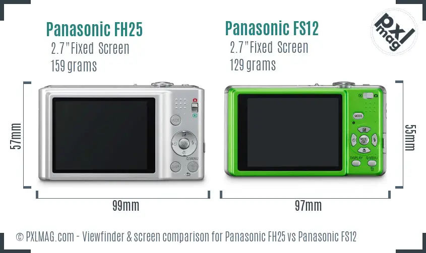 Panasonic FH25 vs Panasonic FS12 Screen and Viewfinder comparison
