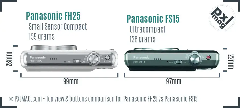 Panasonic FH25 vs Panasonic FS15 top view buttons comparison
