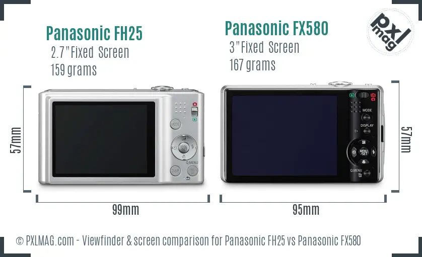 Panasonic FH25 vs Panasonic FX580 Screen and Viewfinder comparison