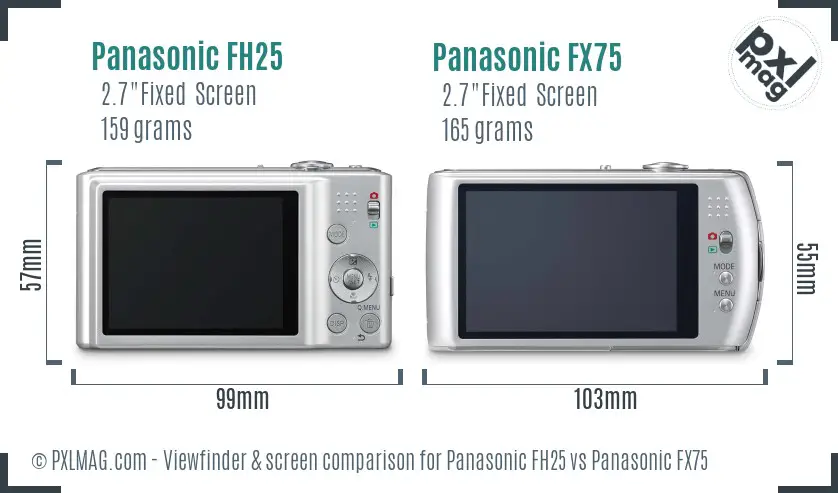 Panasonic FH25 vs Panasonic FX75 Screen and Viewfinder comparison
