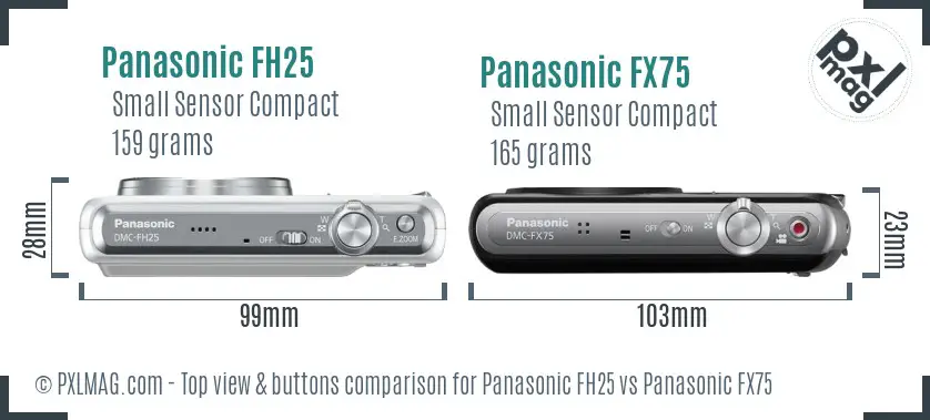 Panasonic FH25 vs Panasonic FX75 top view buttons comparison