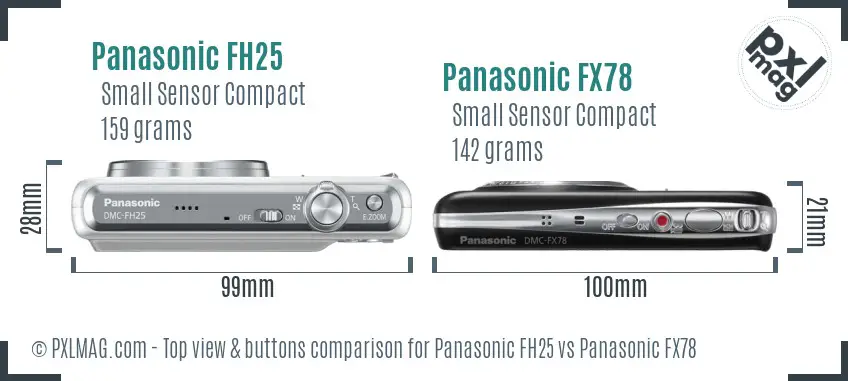 Panasonic FH25 vs Panasonic FX78 top view buttons comparison