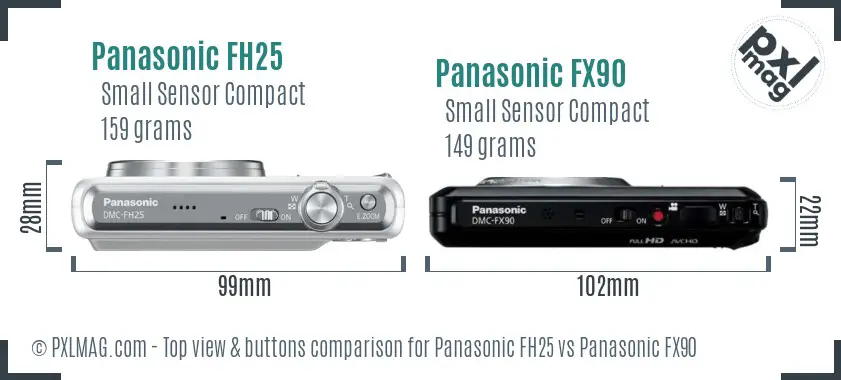 Panasonic FH25 vs Panasonic FX90 top view buttons comparison