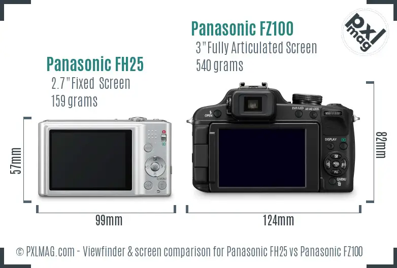 Panasonic FH25 vs Panasonic FZ100 Screen and Viewfinder comparison