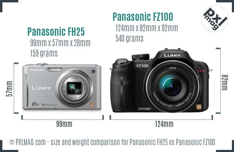 Panasonic FH25 vs Panasonic FZ100 size comparison