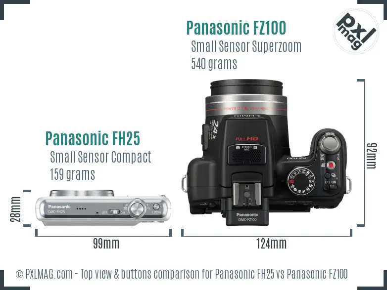 Panasonic FH25 vs Panasonic FZ100 top view buttons comparison