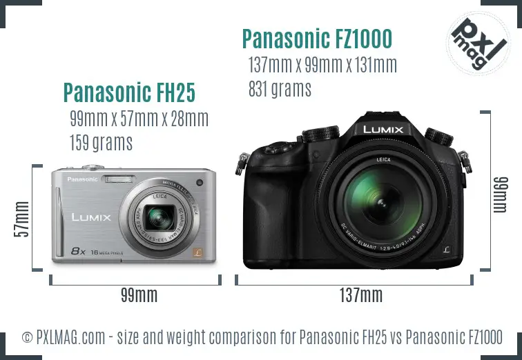 Panasonic FH25 vs Panasonic FZ1000 size comparison