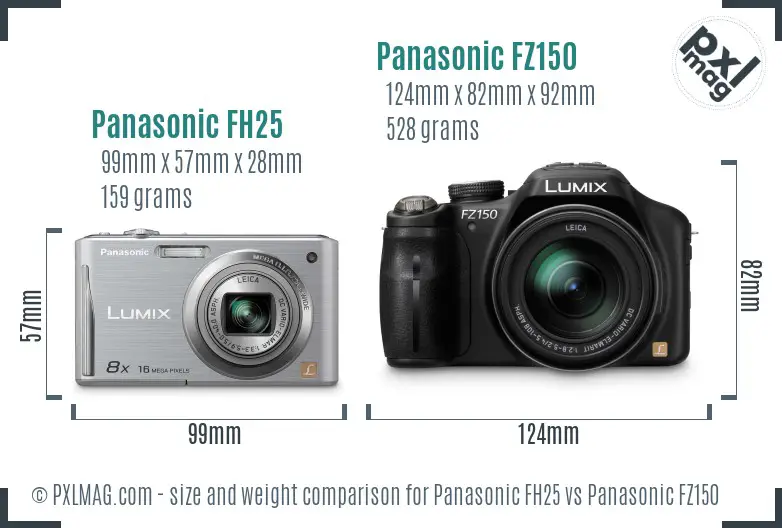 Panasonic FH25 vs Panasonic FZ150 size comparison