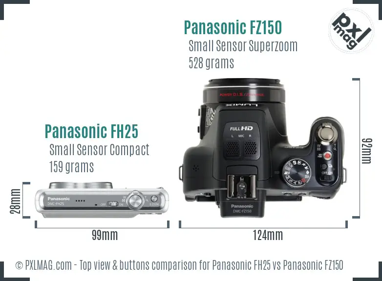 Panasonic FH25 vs Panasonic FZ150 top view buttons comparison