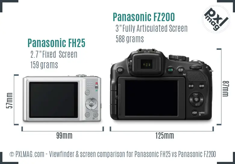 Panasonic FH25 vs Panasonic FZ200 Screen and Viewfinder comparison