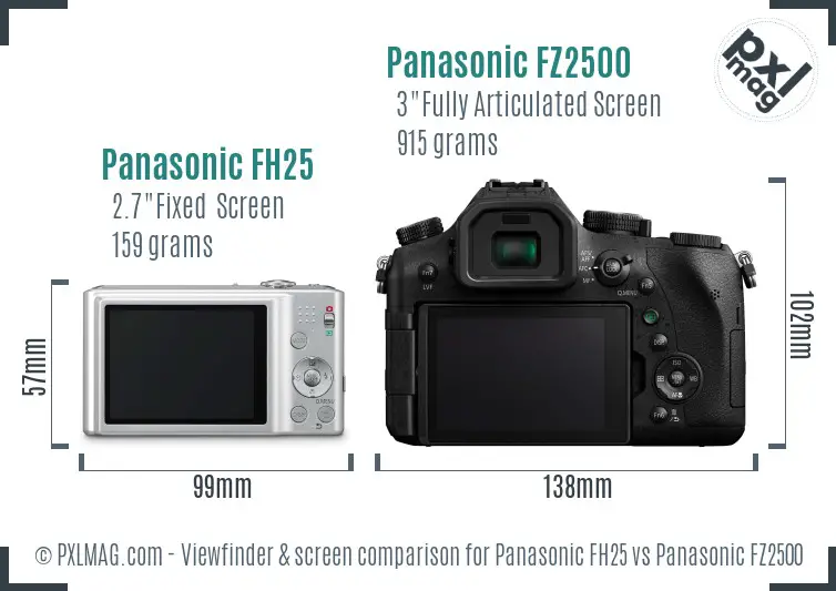 Panasonic FH25 vs Panasonic FZ2500 Screen and Viewfinder comparison Panasonic FH25 vs Panasonic FZ2500 Screen and Viewfinder comparison