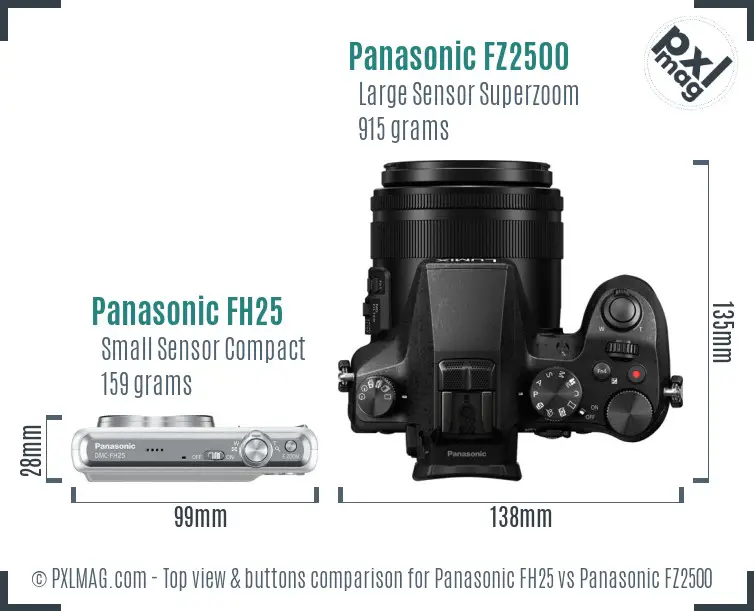 Panasonic FH25 vs Panasonic FZ2500 top view buttons comparison Panasonic FH25 vs Panasonic FZ2500 top view buttons comparison
