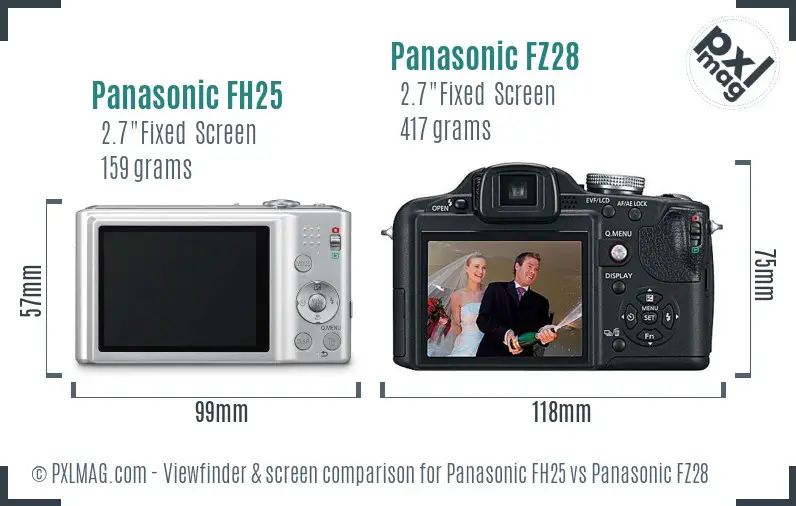 Panasonic FH25 vs Panasonic FZ28 Screen and Viewfinder comparison