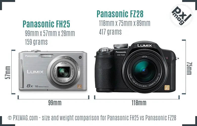 Panasonic FH25 vs Panasonic FZ28 size comparison