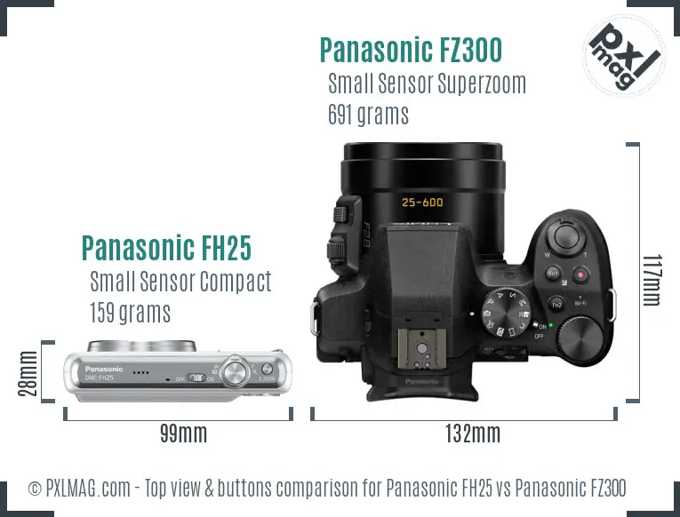 Panasonic FH25 vs Panasonic FZ300 top view buttons comparison Panasonic FH25 vs Panasonic FZ300 top view buttons comparison