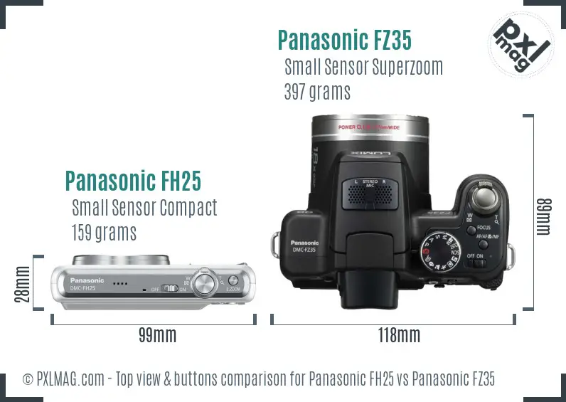 Panasonic FH25 vs Panasonic FZ35 top view buttons comparison