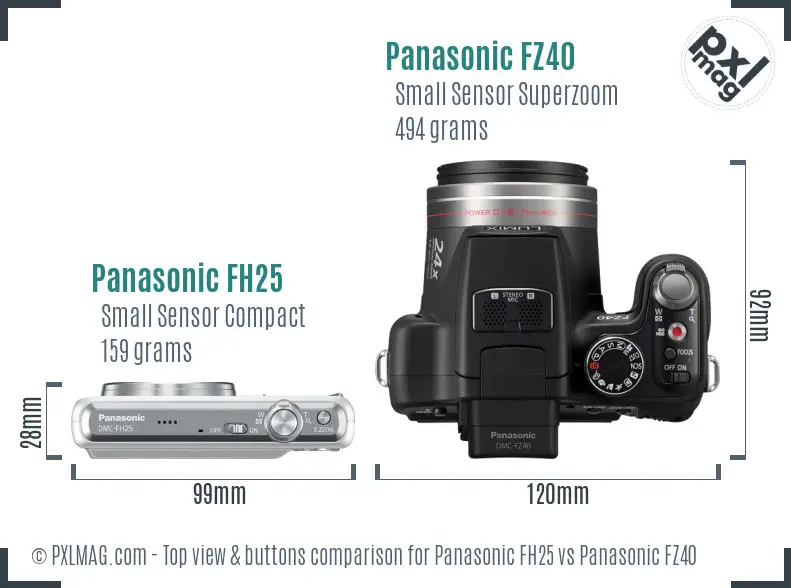 Panasonic FH25 vs Panasonic FZ40 top view buttons comparison
