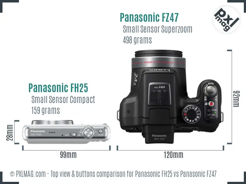 Panasonic FH25 vs Panasonic FZ47 top view buttons comparison