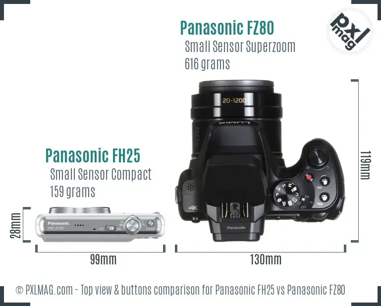 Panasonic FH25 vs Panasonic FZ80 top view buttons comparison
